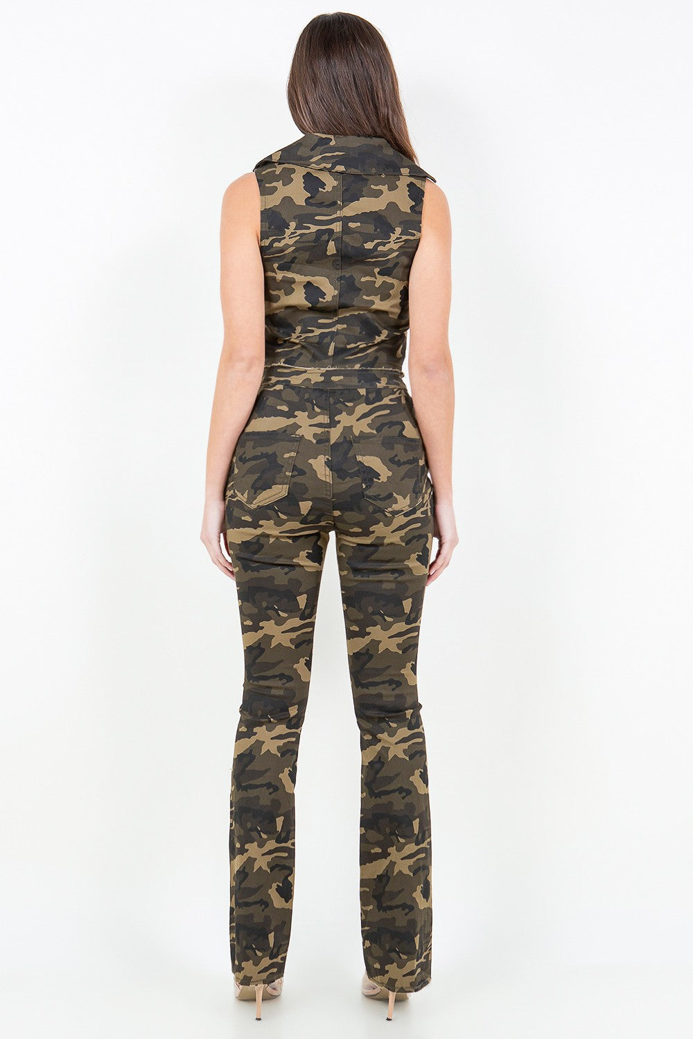 American Bazi V-Cut Ruched Camo Flare Pants - Imishu