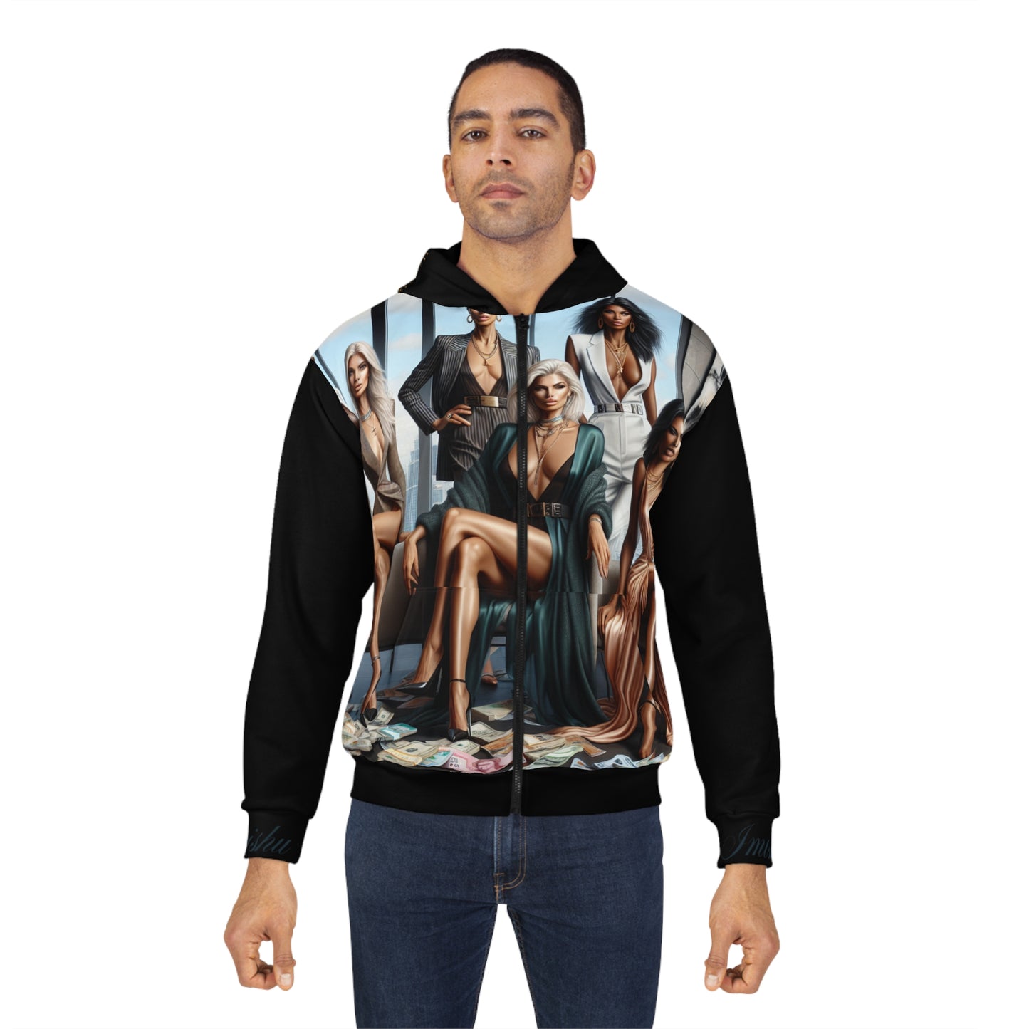 Black Imishu Unisex Zip Hoodie (AOP) - Imishu