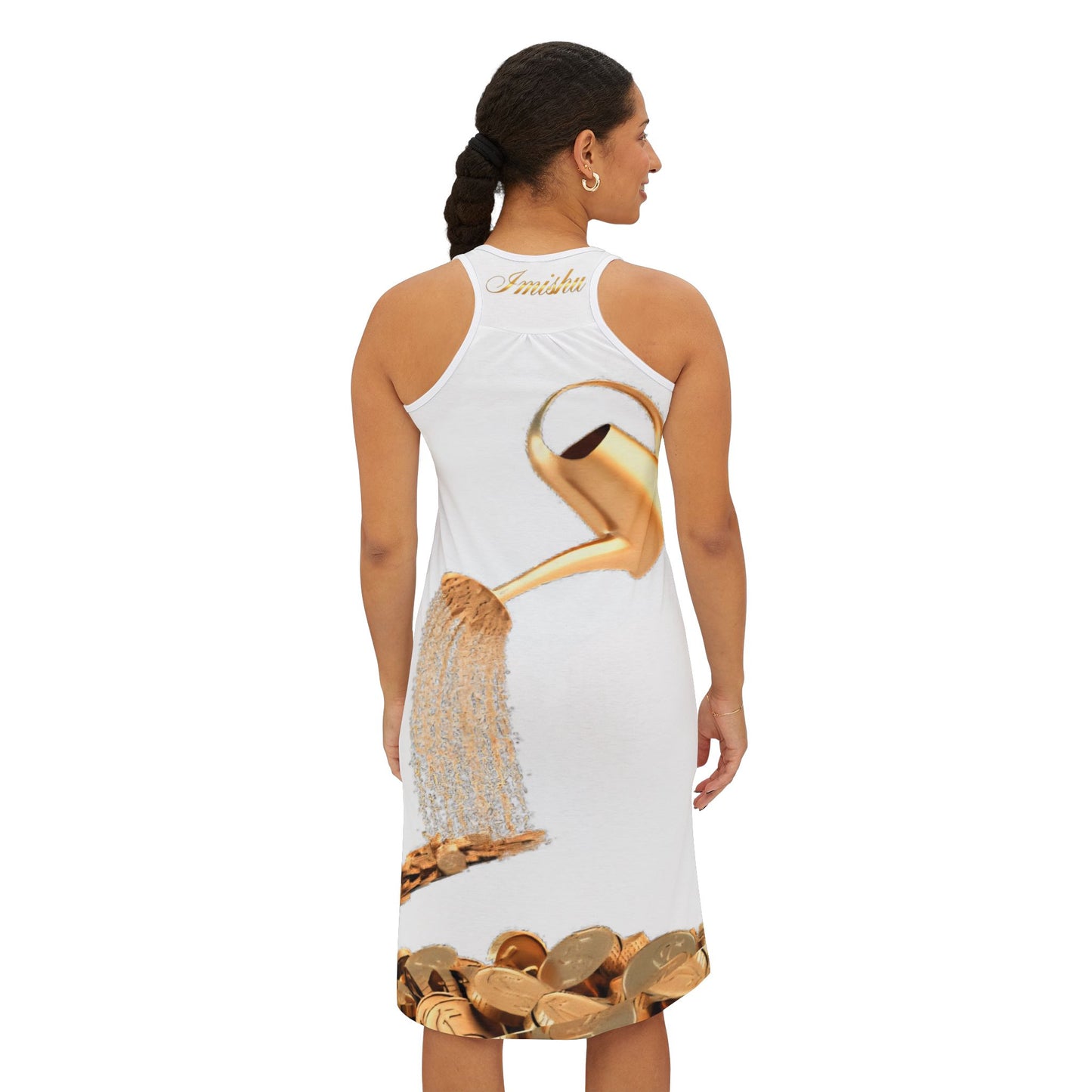 Pure White and Gold Racerback Dress