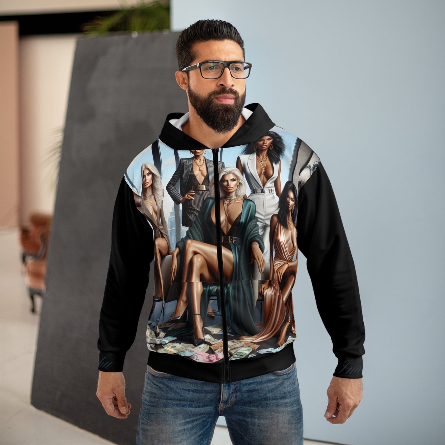 Black Imishu Unisex Zip Hoodie (AOP) - Imishu