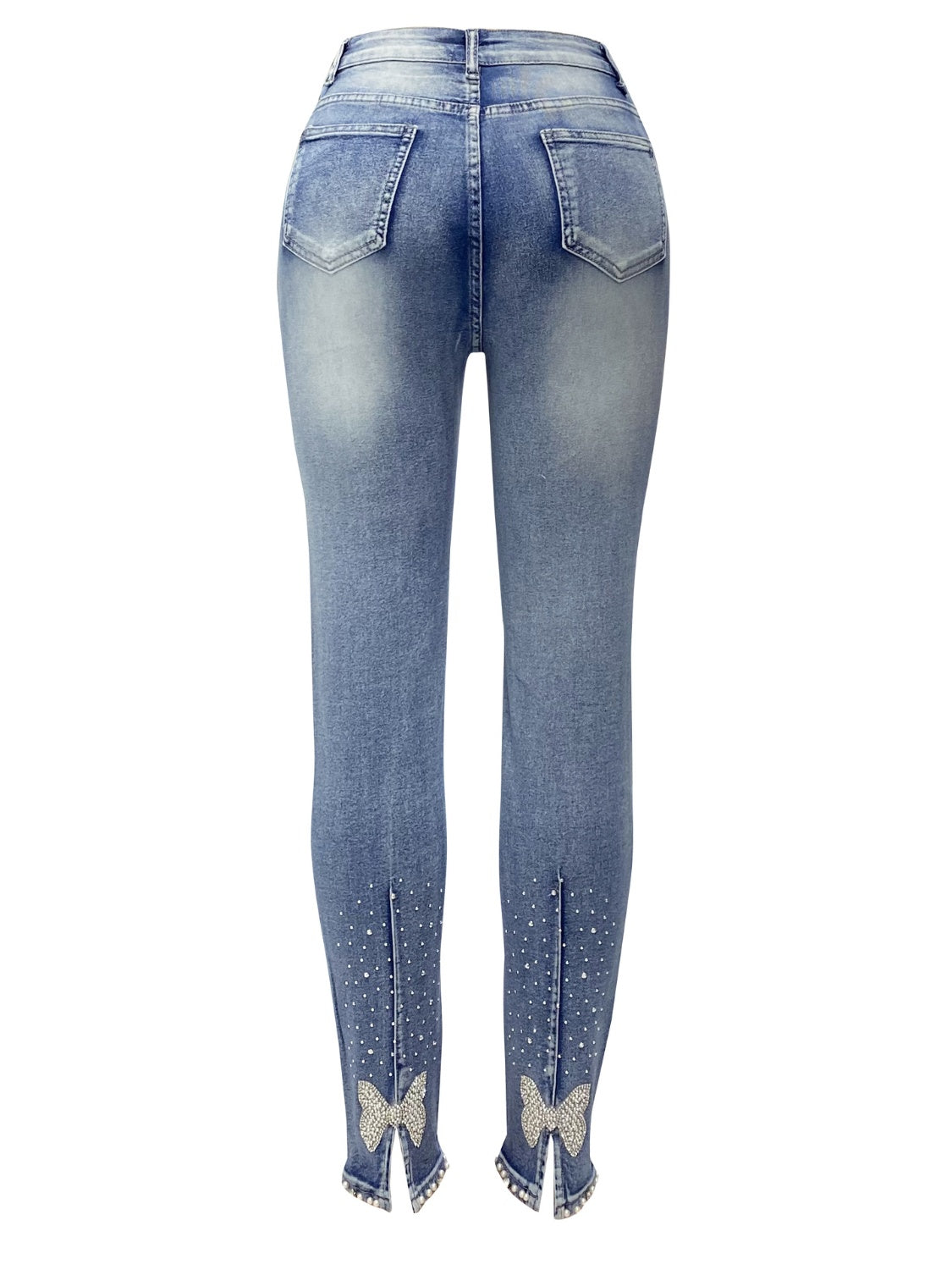 Rhinestone Skinny Jeans with Pockets - Imishu