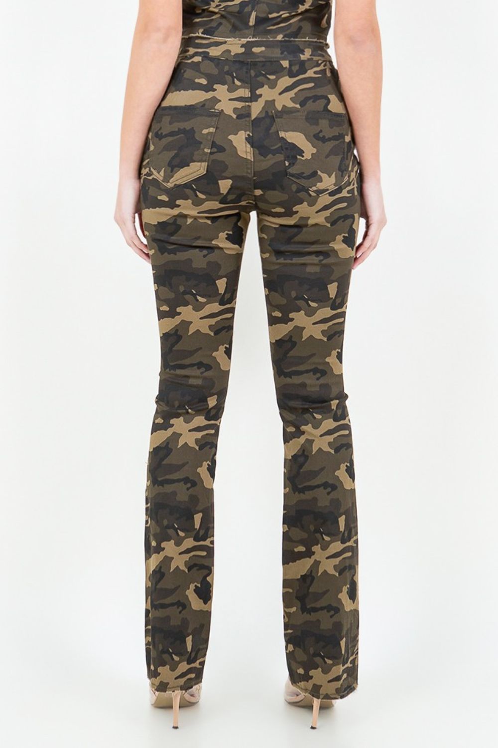 American Bazi V-Cut Ruched Camo Flare Pants - Imishu