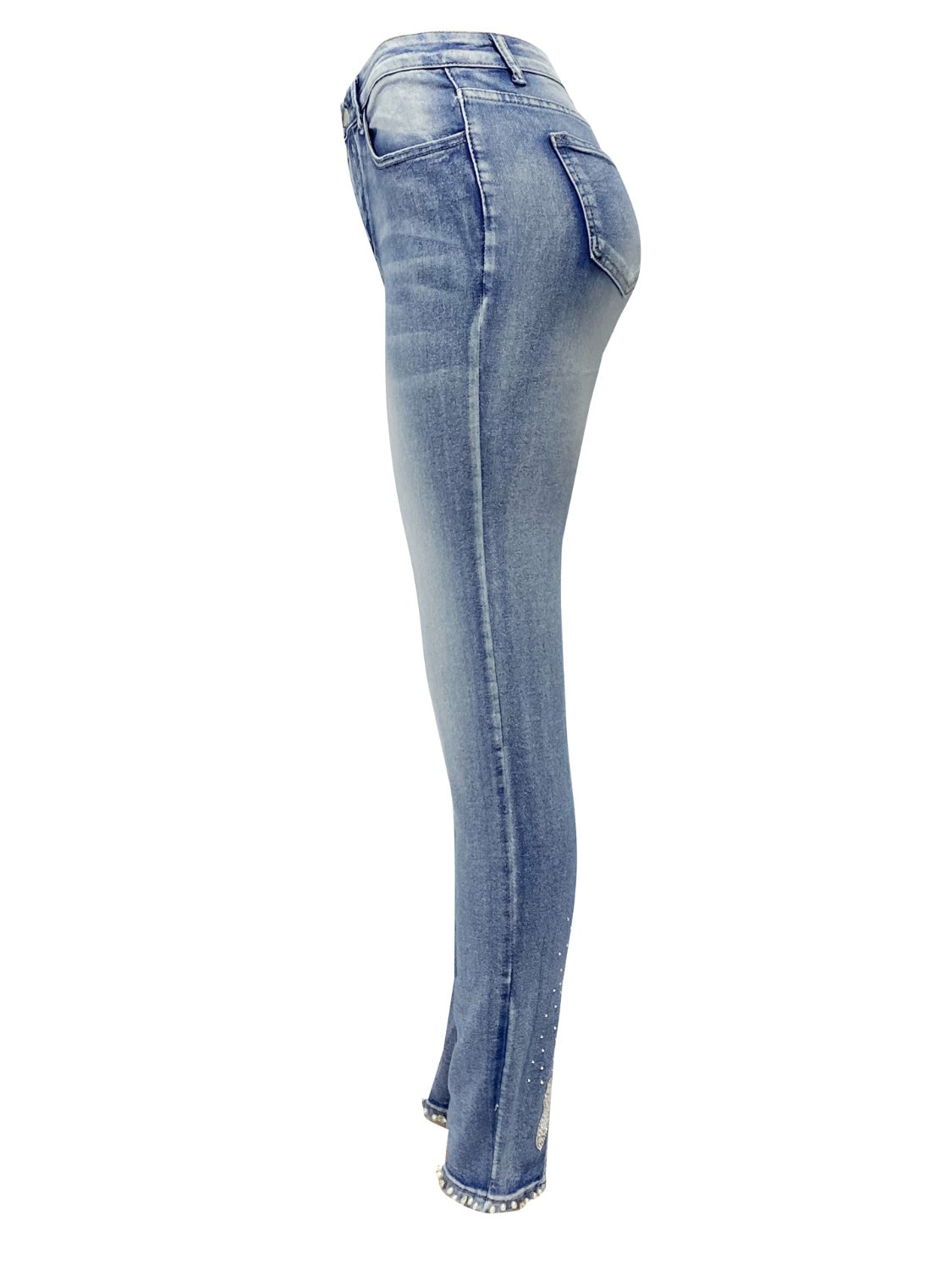 Rhinestone Skinny Jeans with Pockets - Imishu