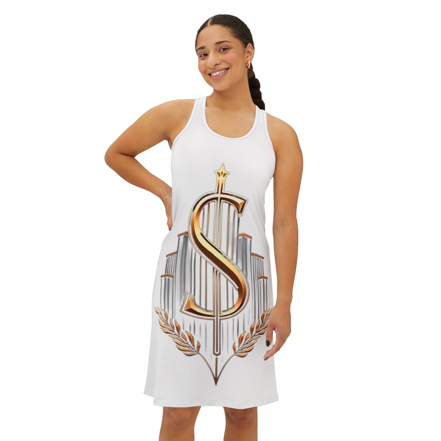 Pure White and Gold Racerback Dress
