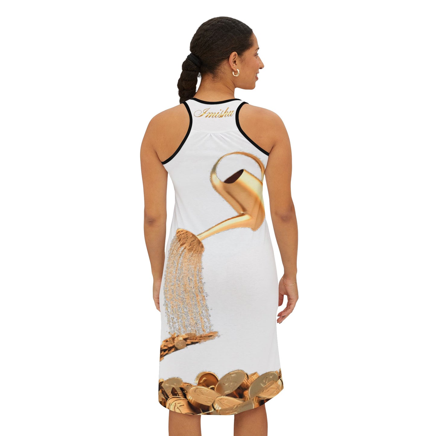 Pure White and Gold Racerback Dress