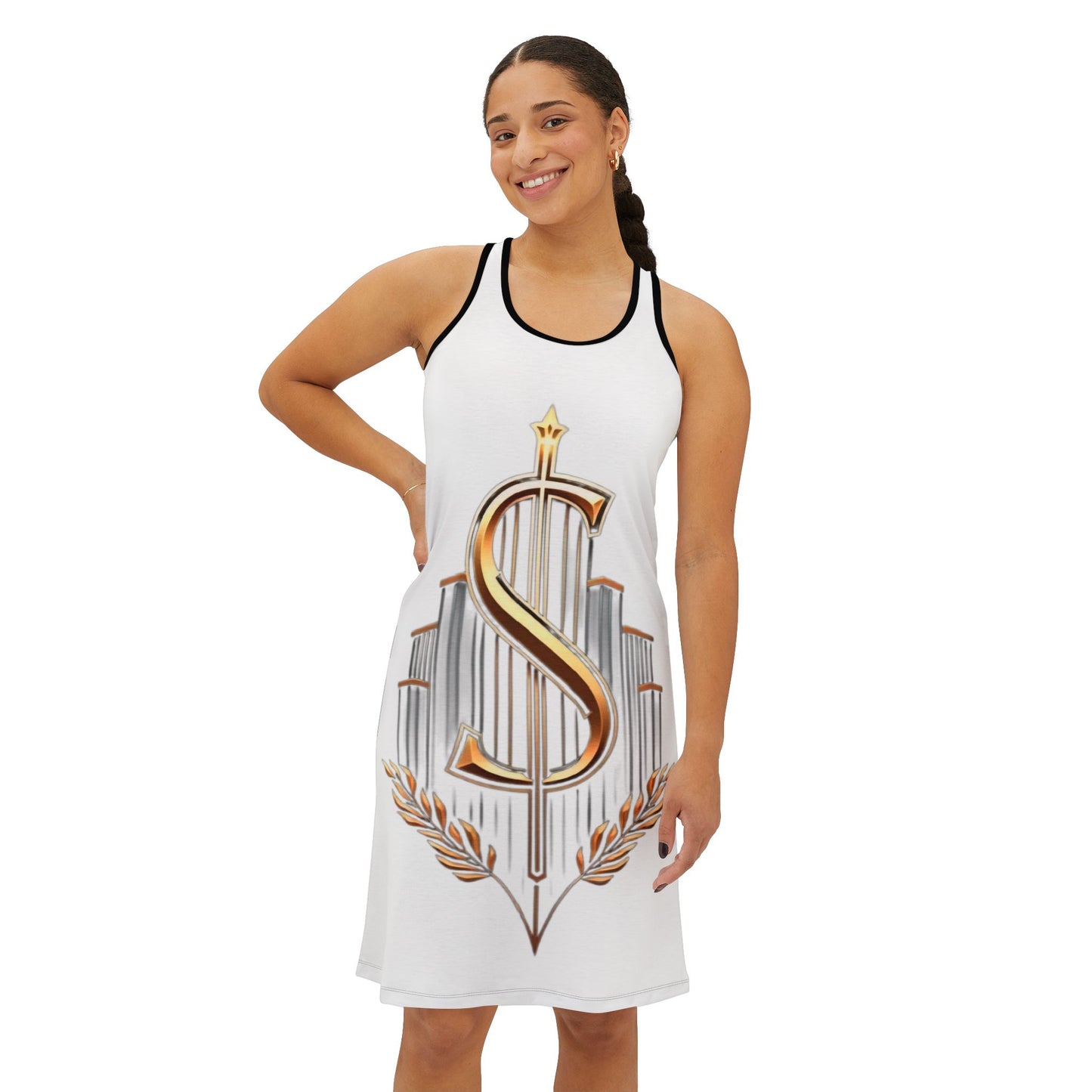 Pure White and Gold Racerback Dress