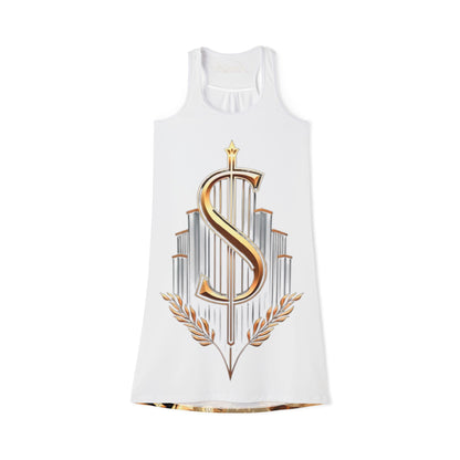 Pure White and Gold Racerback Dress