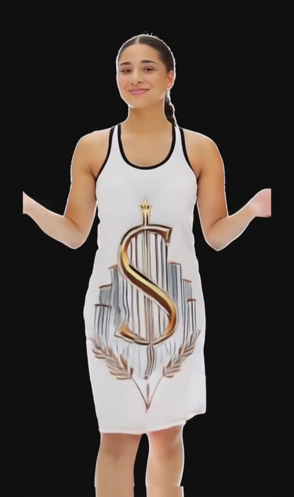Pure White and Gold Racerback Dress